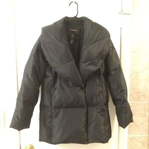 Club Monaco  Black Silk Ramona Puffer Coat Down Jacket  Sz M Shawl Collar